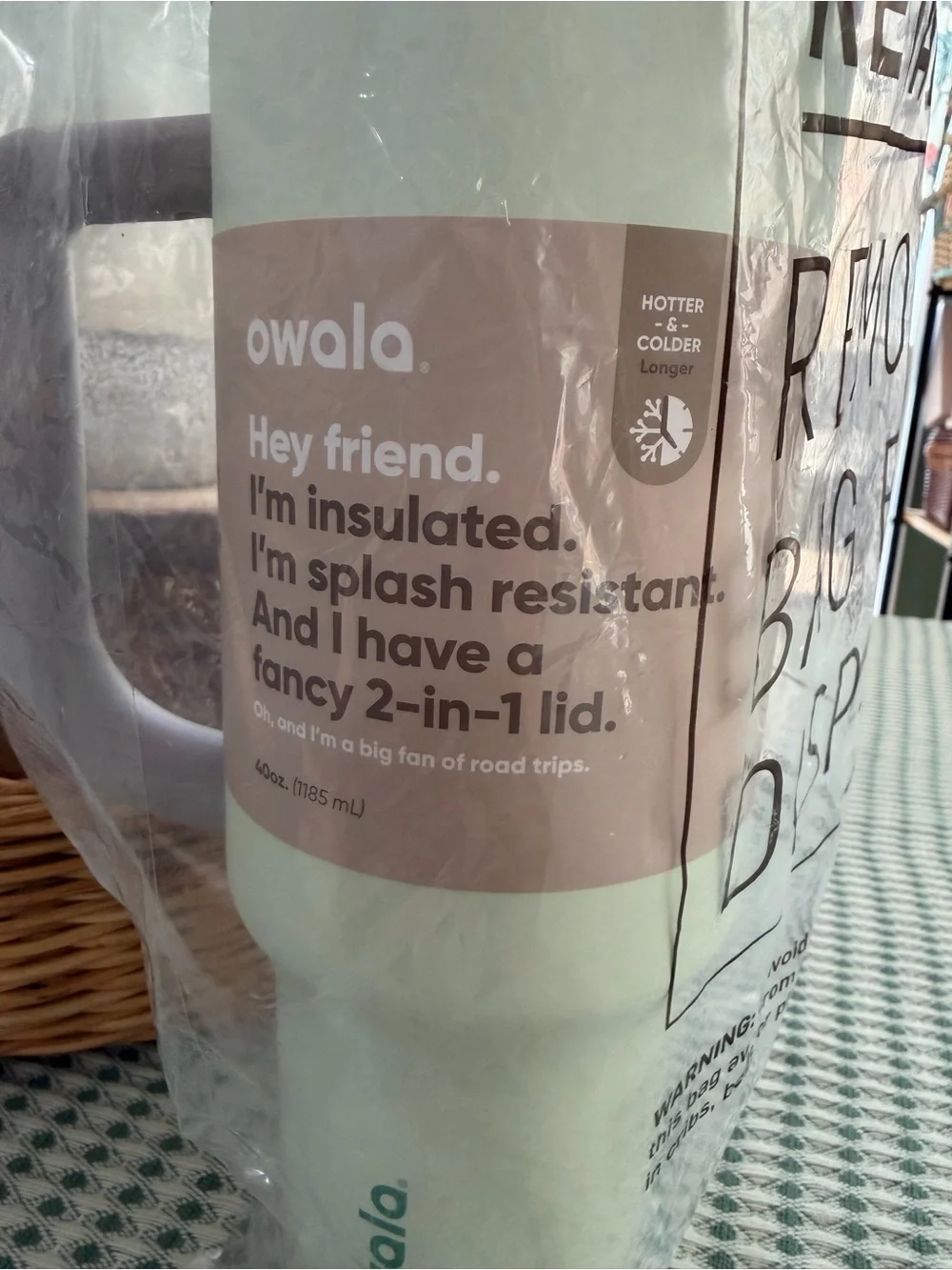 New Owala 40oz Stainless Steel Straw Tumbler Alpine Sport Mint Green Travel